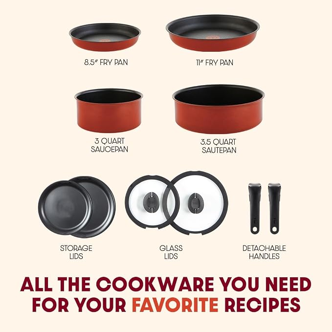 T-fal Ingenio Nonstick Cookware Set 10 Piece, Oven Broiler Safe 500F, Pots and - Image 2