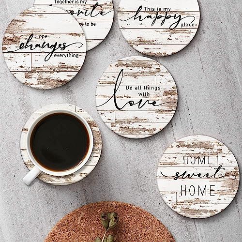 Vintage Farmhouse Coasters for Drinks, Set of 6, Ceramic Stone Vintage