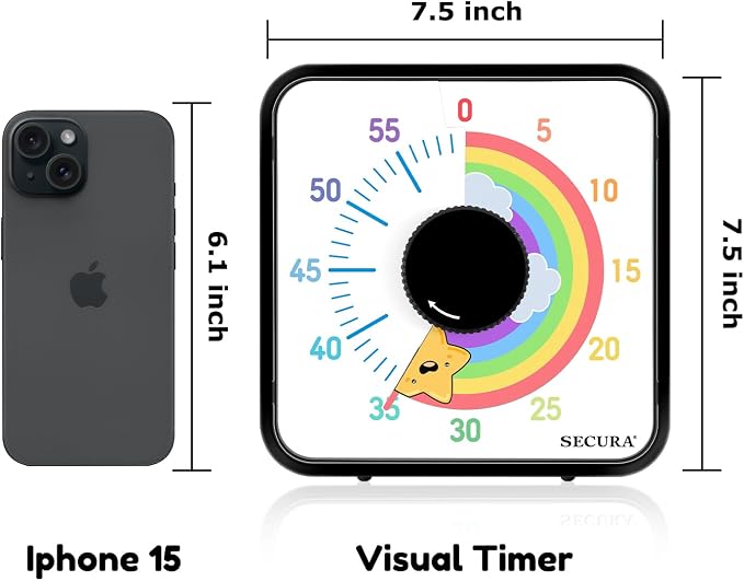 Secura 60-Minute Visual Timer, 7.5 Inch Magnetic Rainbow Countdown Timer - Image 7