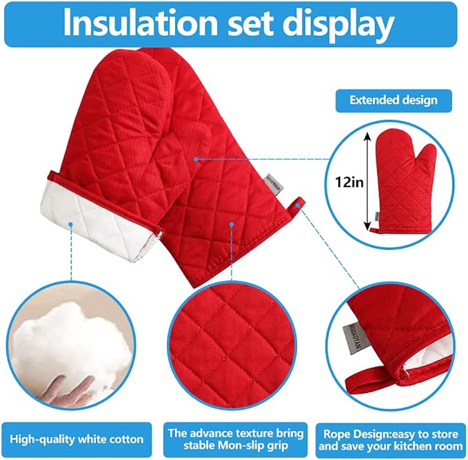 Oven Mitts and Pot Holders 4 pcs Set, High Heat Resistant 500 Degree Extra - Image 2