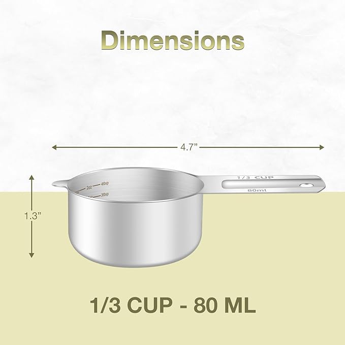 1PCS 1/3Cup Single Measuring Cup, Etched Inner Scale Stainless Steel Measure - Image 2