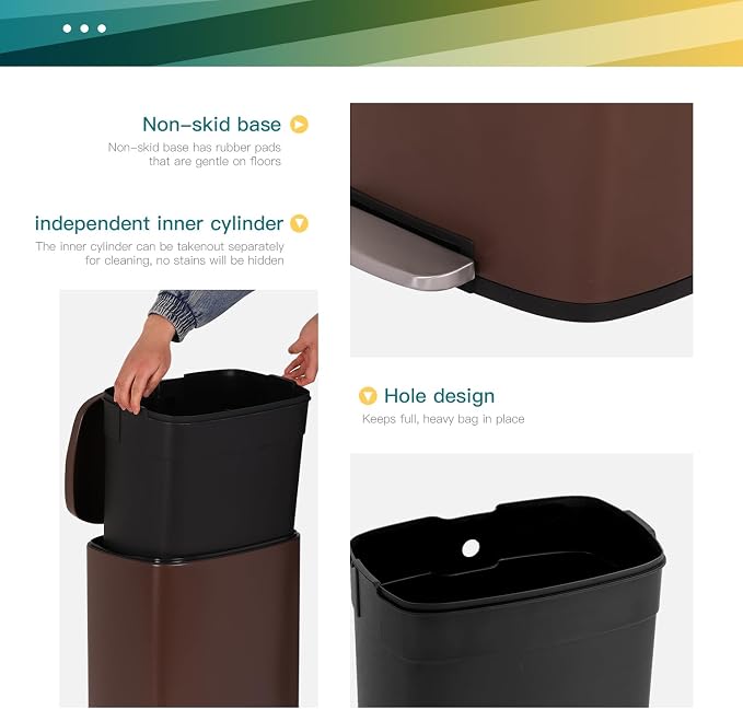 FDW | 13 Gallon Trash Can with Lid | Brown | Fingerprint-Proof | Made of - Image 4