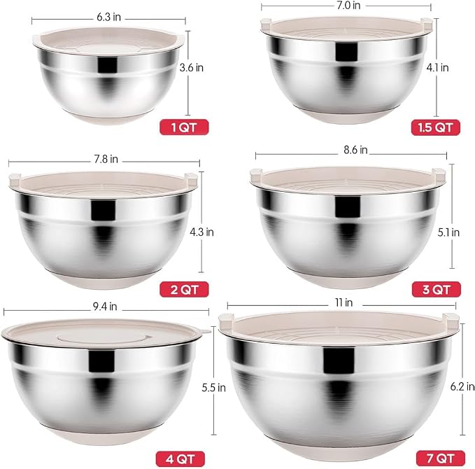 Rottay Mixing Bowls Set with Airtight Lids: 20PCS Stainless Steel Nesting Bowls - Image 6