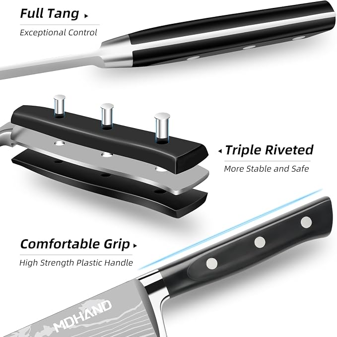 MDHAND Chef Knife Set with Roll Bag, High Carbon Stainless Steel Japanese - Image 4