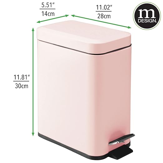 mDesign Small Modern 1.3 Gallon Rectangle Metal Lidded Step Trash Can, Compact - Image 4