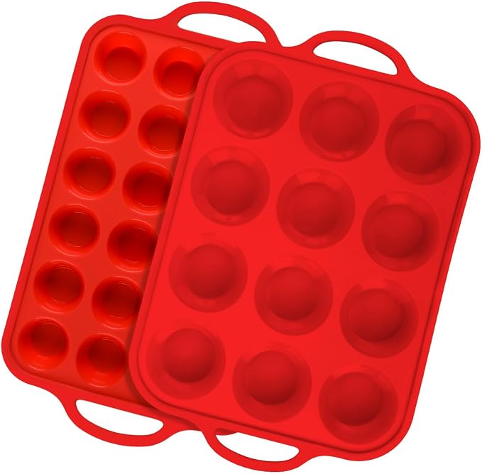 CAKETIME Silicone Muffin Pans for Baking, Metal Reinforced Frame Regular 12 by CAKETIME