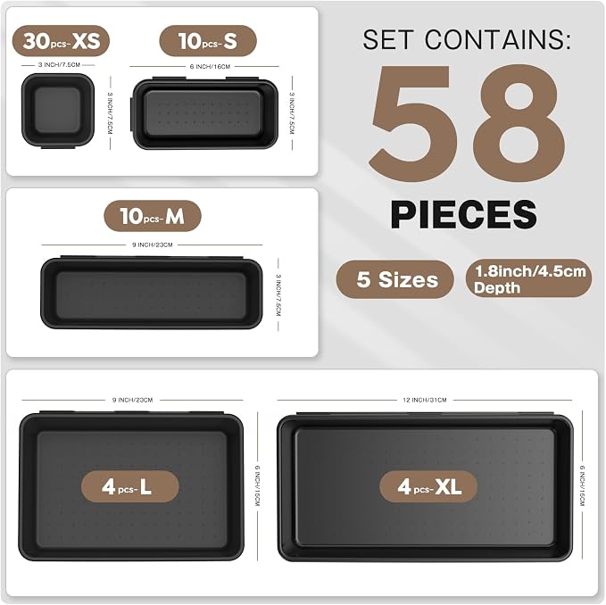 A-LUGEI【】【5 Size】 Tool Box Organizer Tray Divider Set, 【Black】 Desk - Image 3