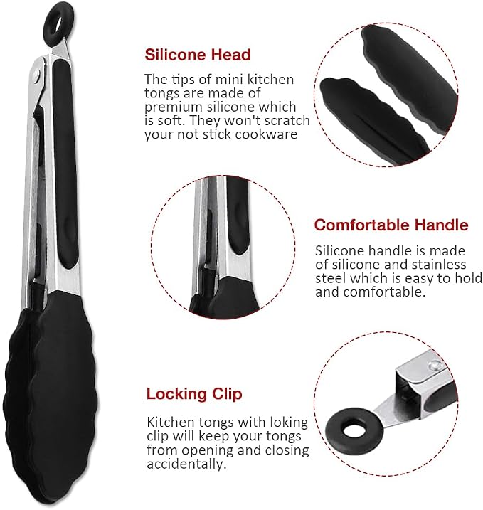 Mini Silicone Tongs Set of 2, Small Serving Tongs - Image 4