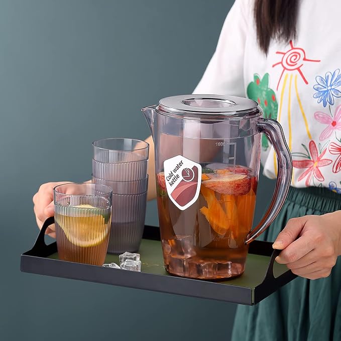 HOMQUEN Plastic Pitcher with 3 Cup, 60 Oz/1.8L Water Pitcher with Lid, Iced Tea - Image 3
