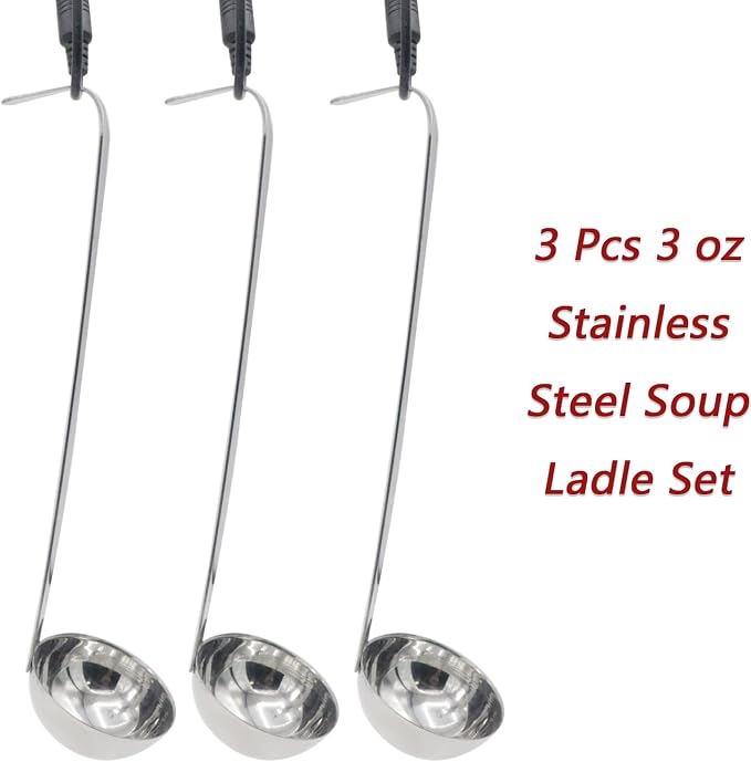 3 Pcs 3 oz Stainless Steel Soup Ladle Set, Long Handle Serving Spoons - Image 3