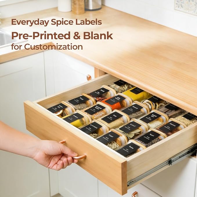 ComSaf 16Pcs Spice Jars with Labels, Glass Jar witj Bamboo Lid, 10oz Airtight - Image 7