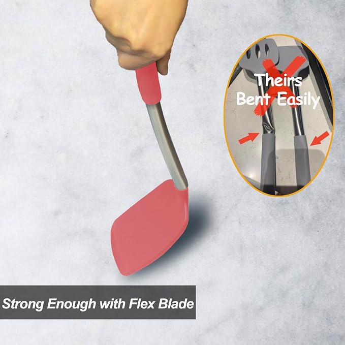 2 Pack Spatulas, Solid & Slotted Silicone Spatula Set, Stainless Steel Handle - Image 4