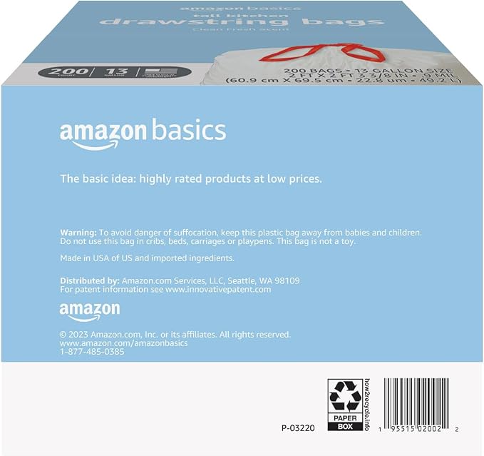Amazon Basics Scented Trash Bags, Tall Kitchen Drawstring, Clean Fresh Scent - Image 2