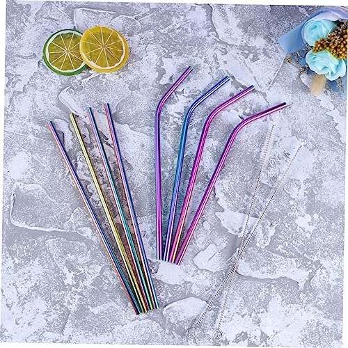 8pcs Drinking Straws Stainless Steel Set, Rainbow for Tumblers