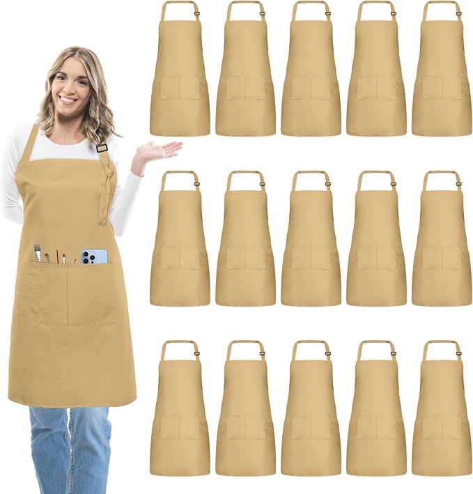 15 Pcs Adult Aprons Bulk with Pockets Adjustable Bib Chef Apron by IMERAGO