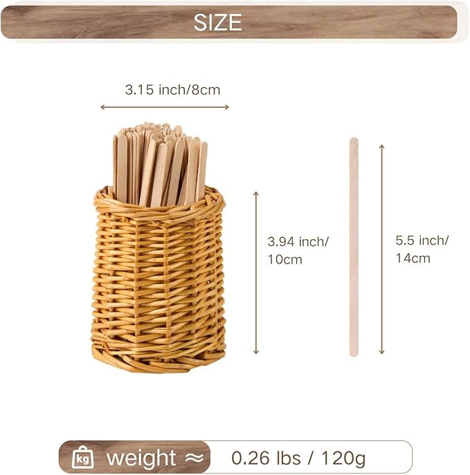 Wood Rattan Coffee Stirrer Holder Set - Image 2
