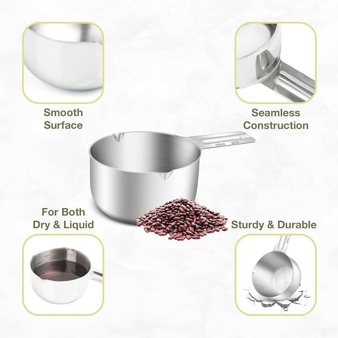 1PCS 2Cup Single Measuring Cup, Etched Inner Scale Stainless Steel Measure Scoop - Image 5