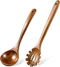 Wooden Ladles for Cooking, 2-Piece Soup Ladle & Pasta Spoon Set, Natural Teak by Unknown
