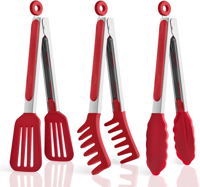 3 Pack Silicone Tongs for Cooking, Maywe Tanso 9 Inch Cooking Kitchen Tongs by MayweTanso