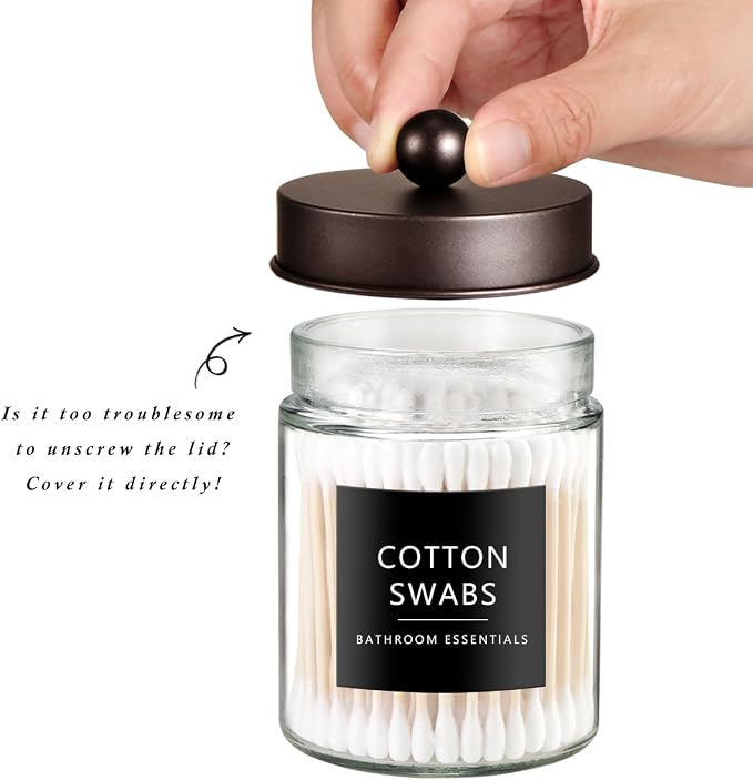 SheeChung Qtip Dispenser Holder 2pcs, Glass Apothecary Jars - Image 2