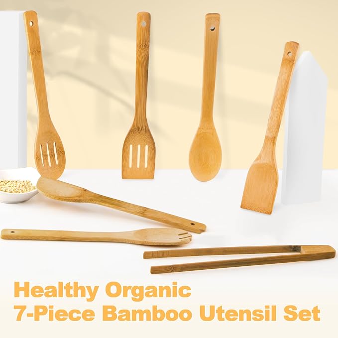 Eisinly Wooden Spoons for Cooking 7-Piece, Kitchen Nonstick Bamboo Cooking - Image 3