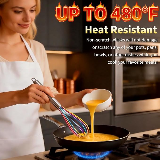 Silicone Whisk Set, Stainless Steel Handle Whisk 8" 10" 12" Rubber Whisks - Image 2