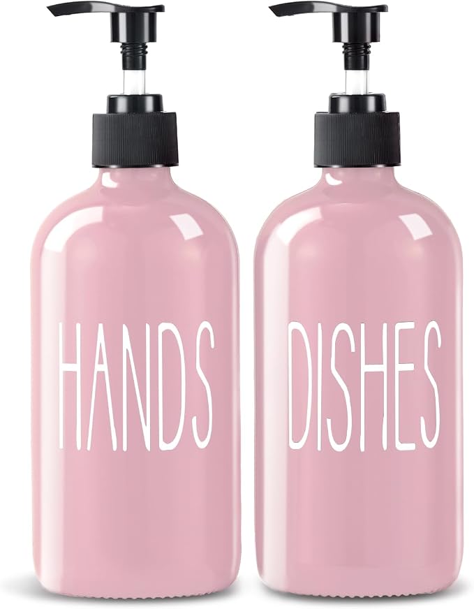 COHOSEGE Glass Soap Dispenser Set 2 Pack, 16 Oz Dish Soap Dispenser by COHOSEGE