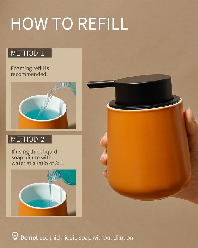 Bosilunlife Ceramic Foaming Soap Dispenser - 12Oz Bathroom Countertop Kitchen - Image 7