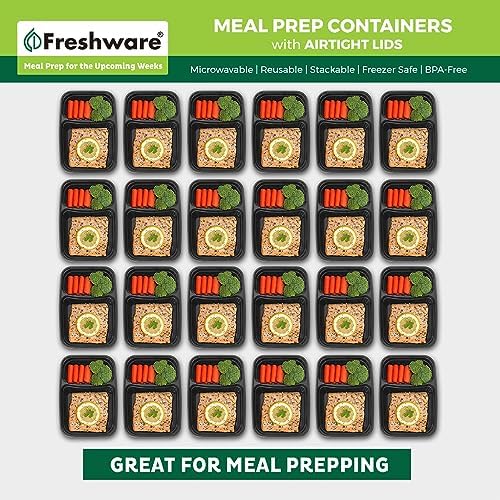 Freshware Meal Prep Containers [50 Pack] 2 Compartment with Lids, Food