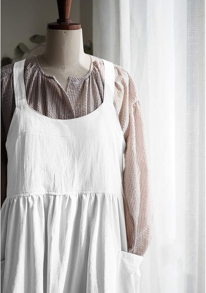 Uaussi Cotton Linen Apron Cross Back Work Apron - Image 7