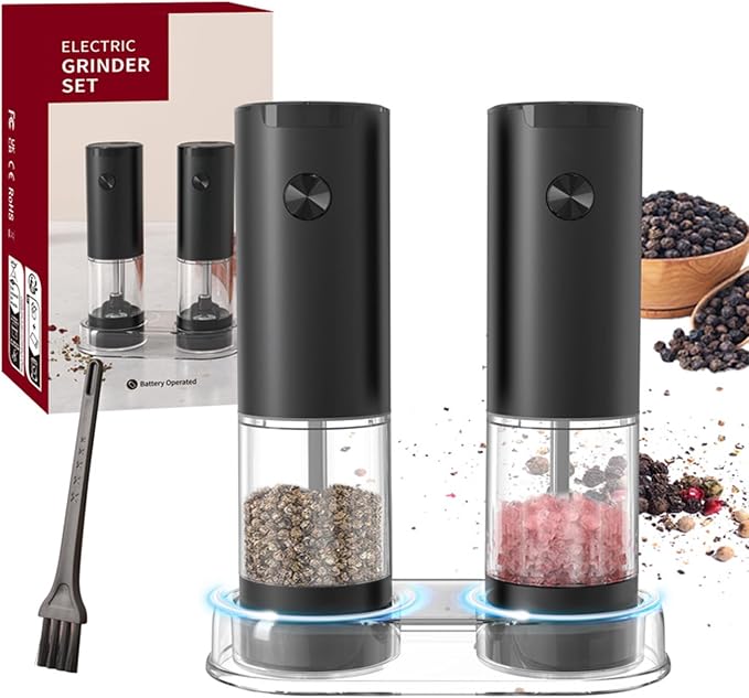 Electric Salt and Pepper Grinder Set, Automatic Salt Pepper Mill Grinder by KVKID
