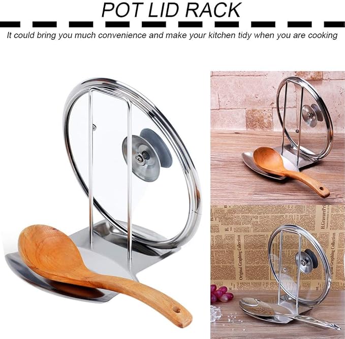 Pot Lid Holder Spoon Rest, Stainless Steel Utensils Pan Pot Cover Lid Rack - Image 4
