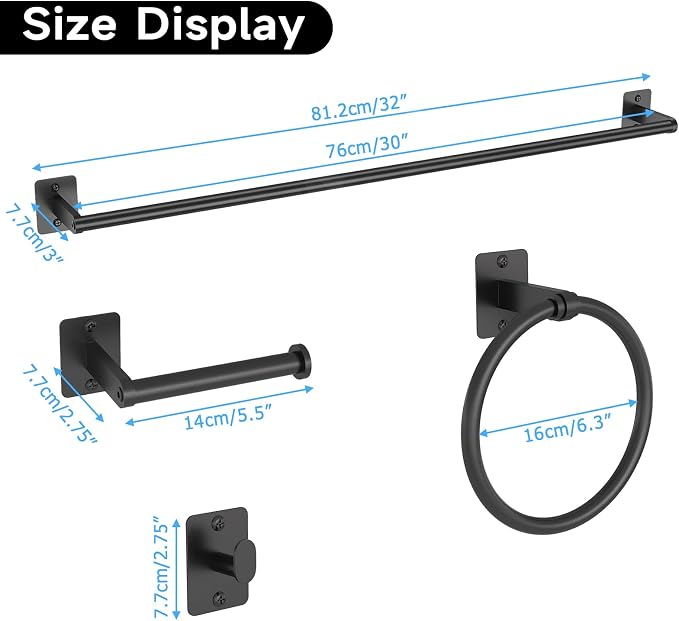 KLJKPA 4 Pieces Bathroom Hardware Set, 32 inch Towel Bar, Matte Black Bathroom - Image 7