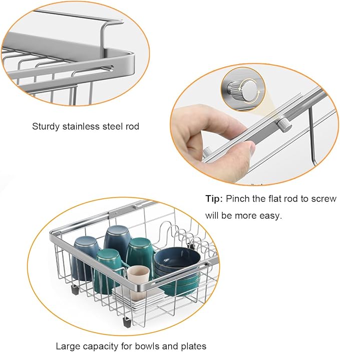 Expandable in Sink Dish Drying Rack, Adjustable Capacity Stainless Steel Over - Image 6