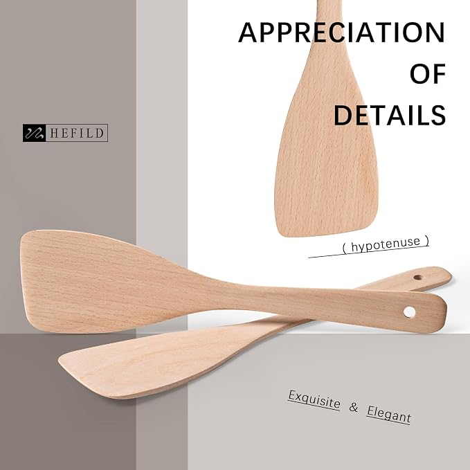 2PCS Wooden Spatulas for Cooking, 12.8inch Uncoated Beech Wood Turners for - Image 3