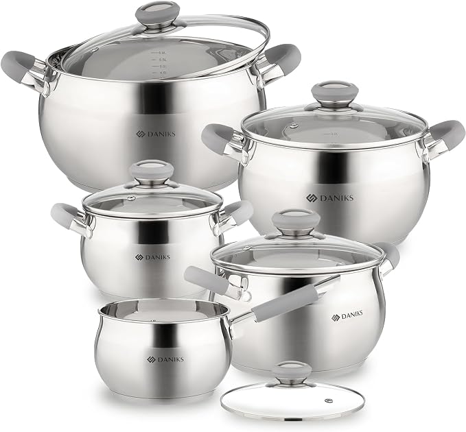 Daniks Modern 10-Piece Stainless Steel Cookware Set by Daniks