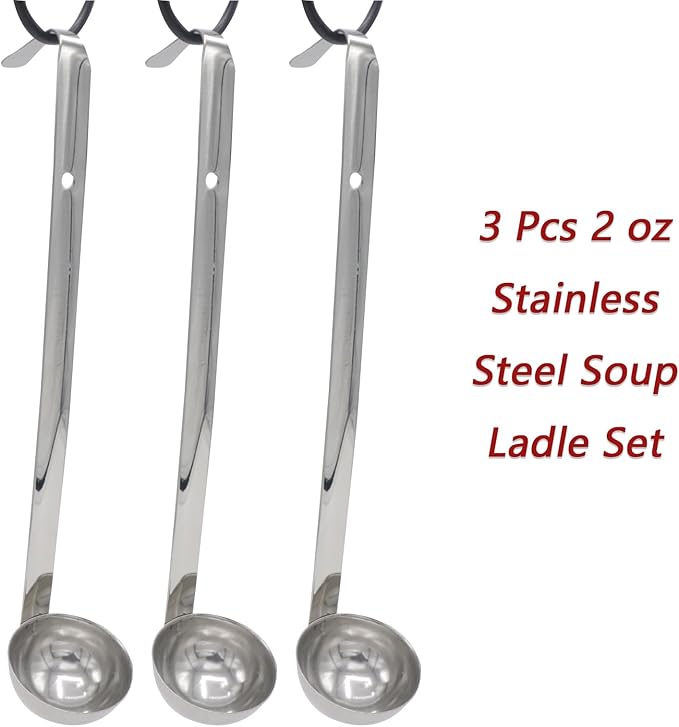 3 Pcs 2 oz Stainless Steel Soup Ladle Set, Long Handle Serving Spoons - Image 2