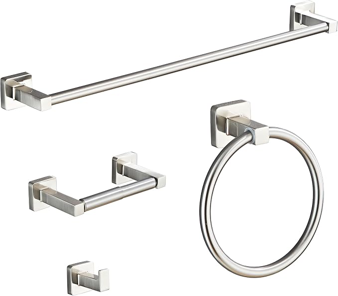 Brushed Nickel Bathroom Hardware Set 4 Pieces, Bathroom Accessories Set by bluebyrne