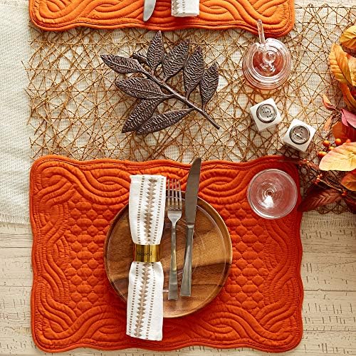 DII Quilted Farmhouse Collection Tabletop, Placemat Set, Pumpkin