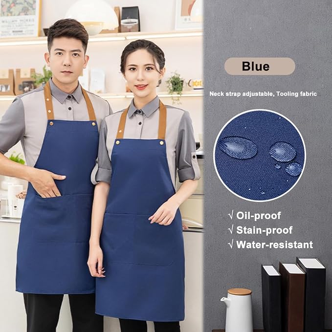 Kitchen Bib Apron with Pockets, Women Men Adjustable Neck Strap Water Resistant - Image 2
