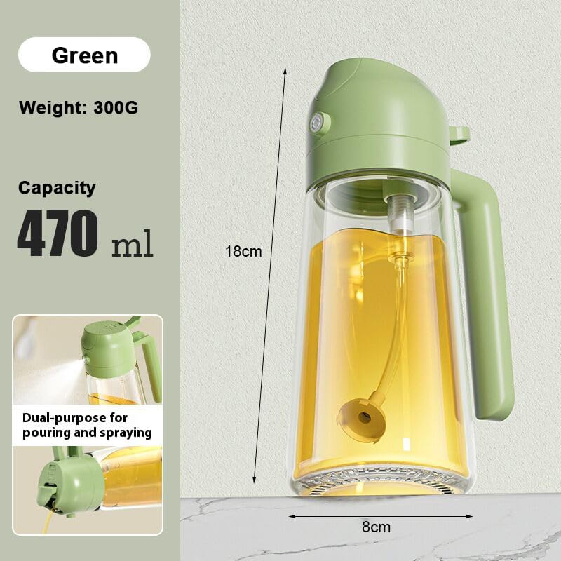 16oz/470ml Green Glass Olive Oil Sprayer, 2-in-1