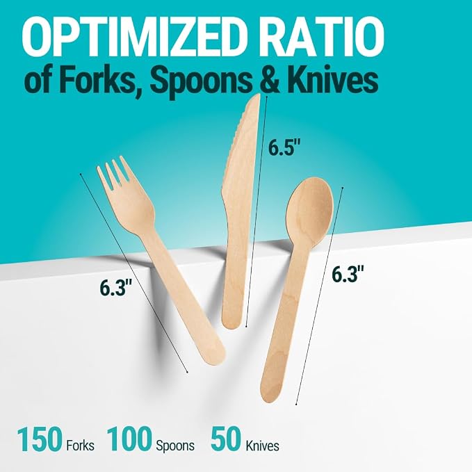 300pcs Disposable Wooden Cutlery Set Our Heavy Duty Compostable Wood Utensils - Image 8