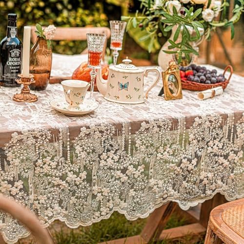 JE JOUE French Embroidery Lace Tablecloth - Rectangular for Coffee