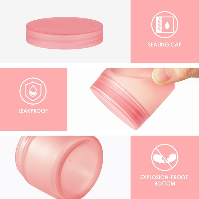 2oz Glass Jars 24 Pack, Hoa Kinh Mini Round Pink Frosted Glass Jars - Image 5