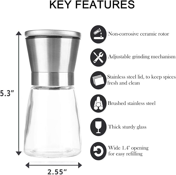 Salt and Pepper Grinder Set of 2, Premium Stainless Steel Spice Mill - Image 3