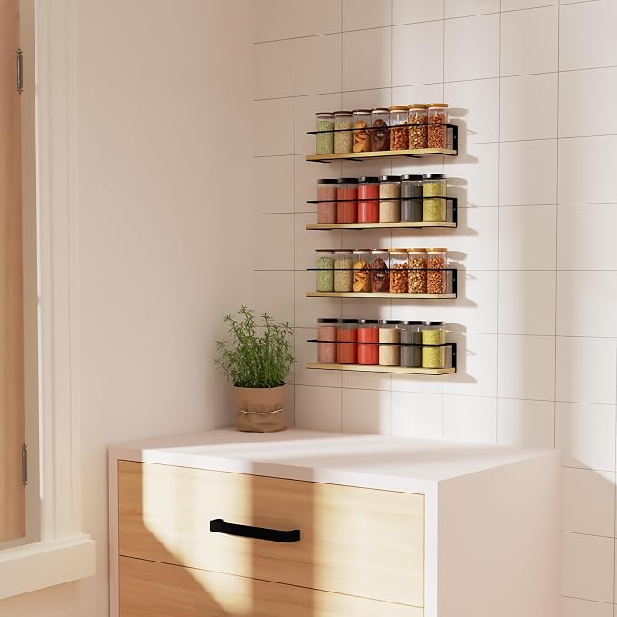 Spice Rack, Self-Adhesive or drilling, Rustic Style Hanging Spice Rack - Image 7