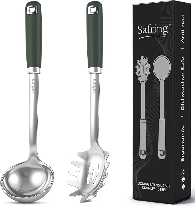 Safring Stainless Steel Soup Ladle and Spaghetti Spoon Set, Heat Resistant by Safring