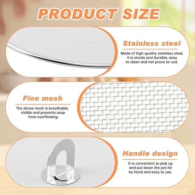 Splatter Screen for Frying Pan, 3 Pack Stainless Steel Extra-Fine Mesh Grease - Image 8