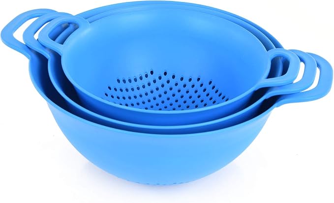 Mintra Home Plastic Strainer Colanders Set: 3, 3.5 and 5 Quart Double Strong - Image 2