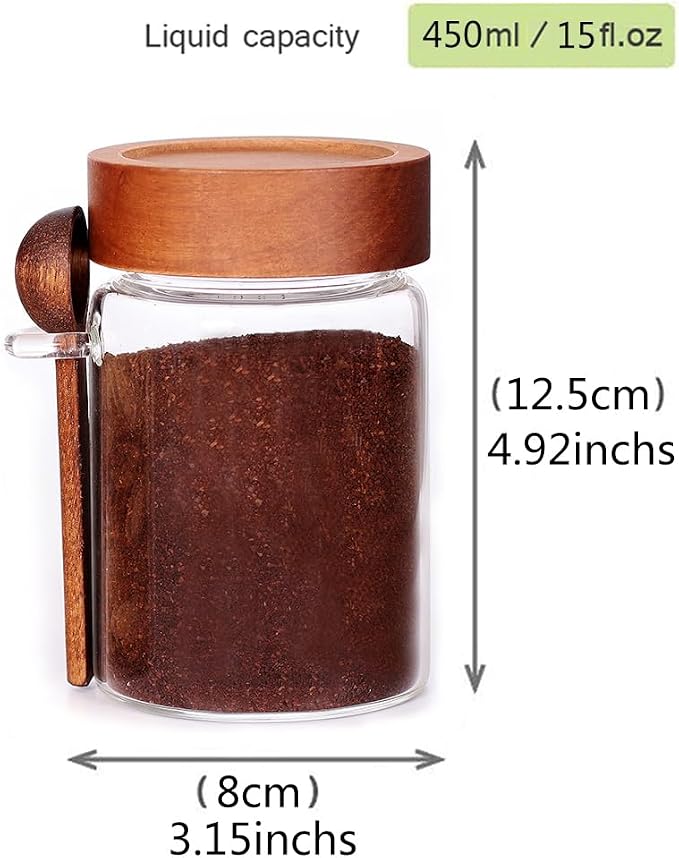 Glass Jar with Acacia Screw Lid and Spoon, 16 OZ Tea Containers - Image 2